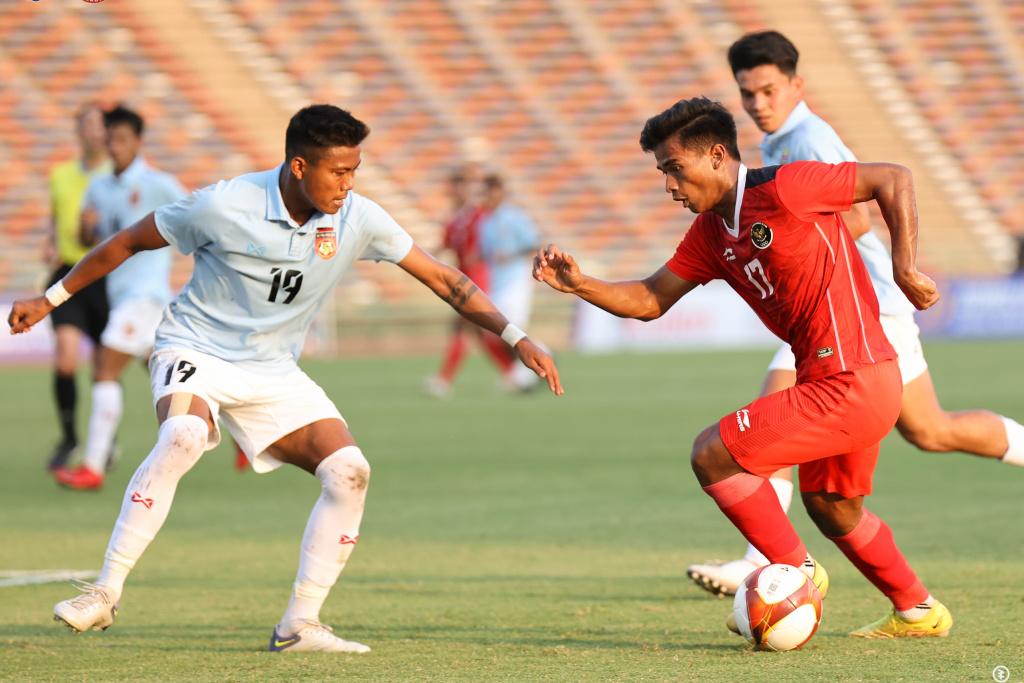 Potret aksi Tim U-22 Indonesia pada laga kontra Myanmar
